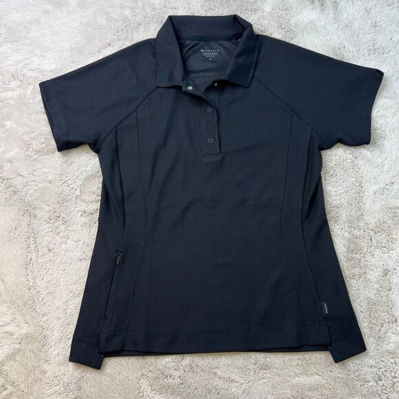 Athleta Everyday Polo Shirt Womens Size Medium Black Pocket Preppy Golf Stretch - Picture 1 of 9